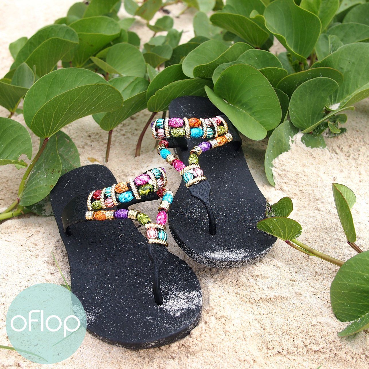 Black Sparkle Karma Pali Hawaii Thong Sandals oFlop